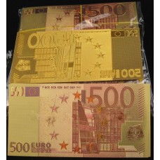 Золотая Банкнота 500 EURO цветная 